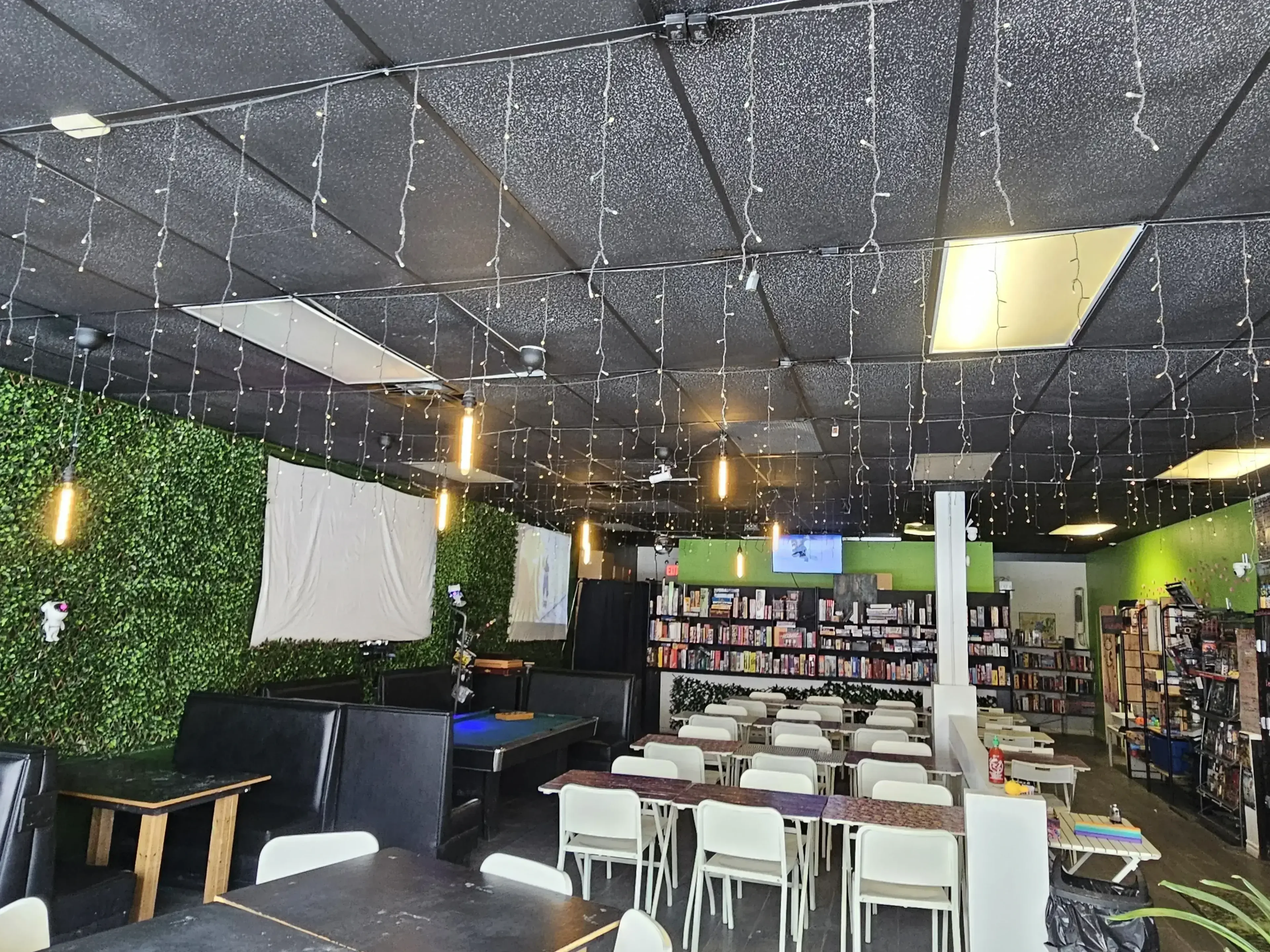 Inside Hangout Cafe with a warm, inviting atmosphere