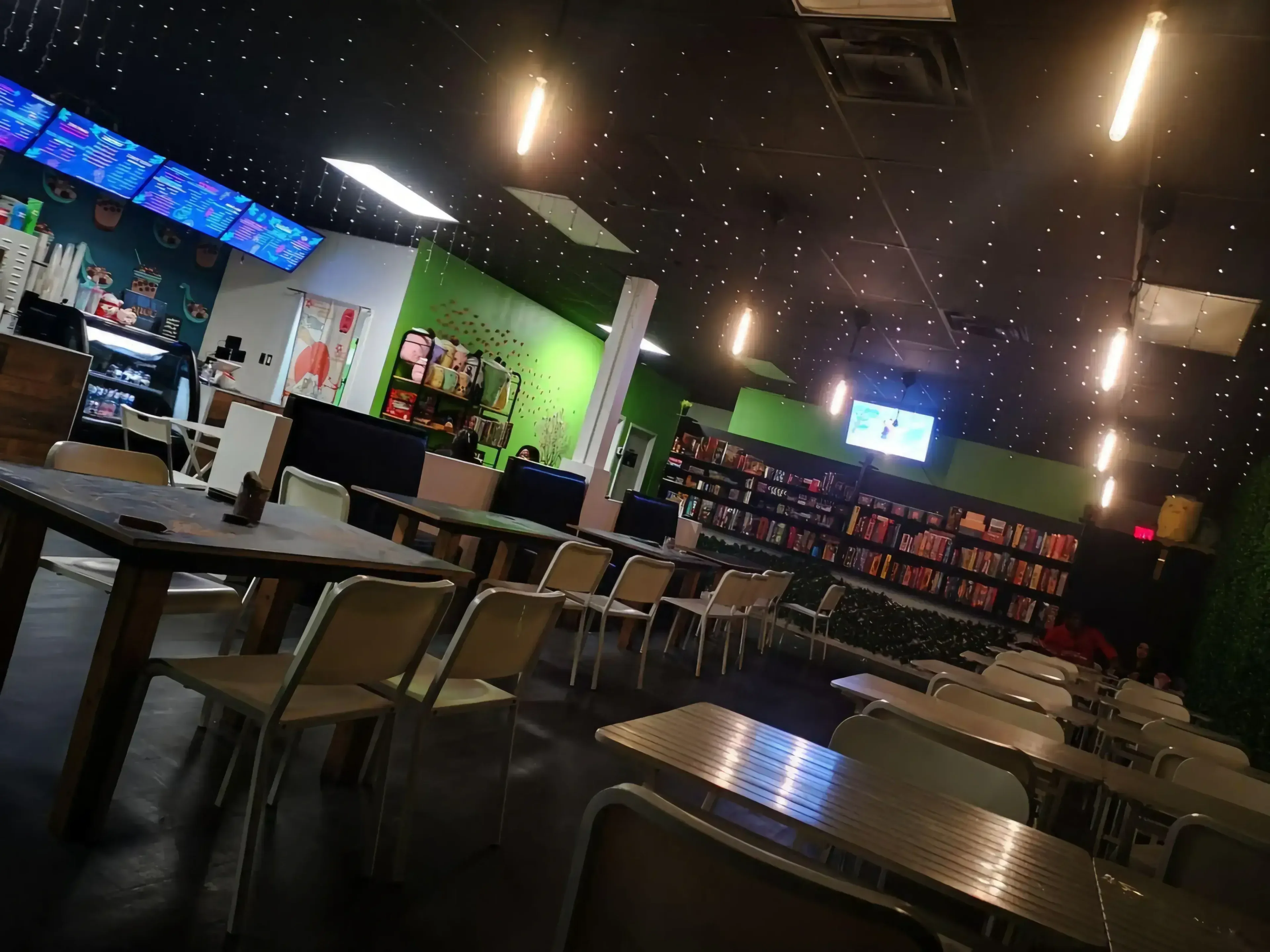 Interior view of Hangout Cafe with cozy seating